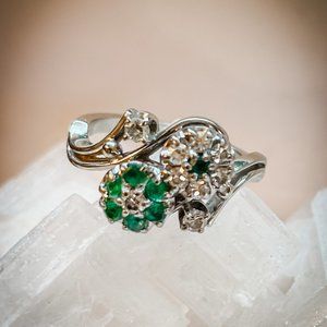 Emerald and Diamond Flower Ring